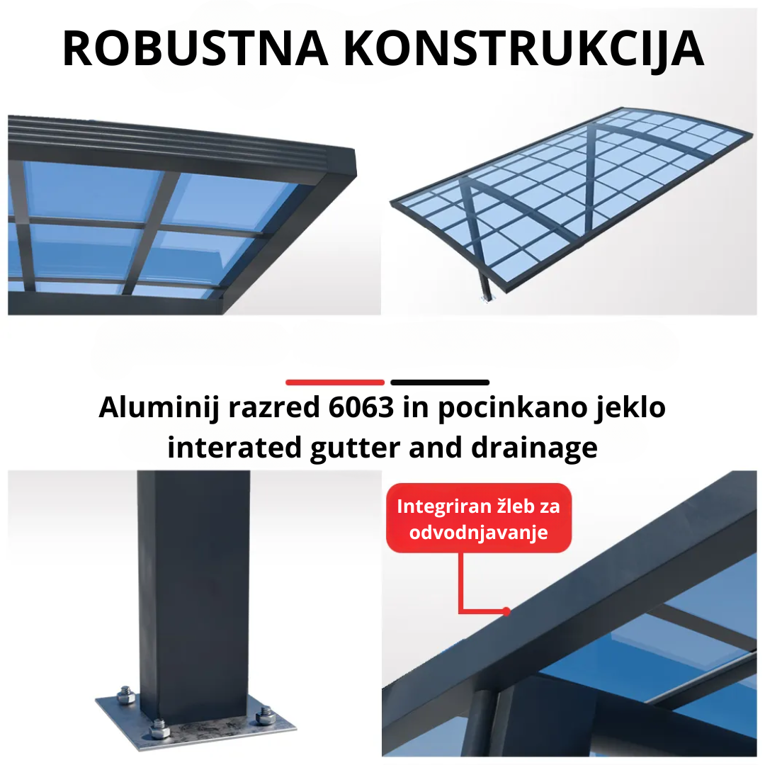 KONZOLNI NADSTREŠEK ZA AVTO Roma - 3,0 m x 5,5 m x 2,98 m