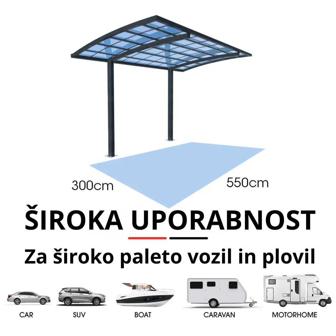 KONZOLNI NADSTREŠEK ZA AVTO Roma - 3,0 m x 5,5 m x 2,98 m